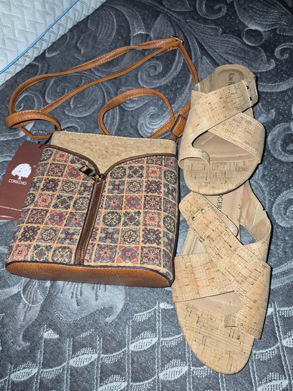 Corkcho Crossbody Bag with Kim Rogers Cork Wedge Sandals Set